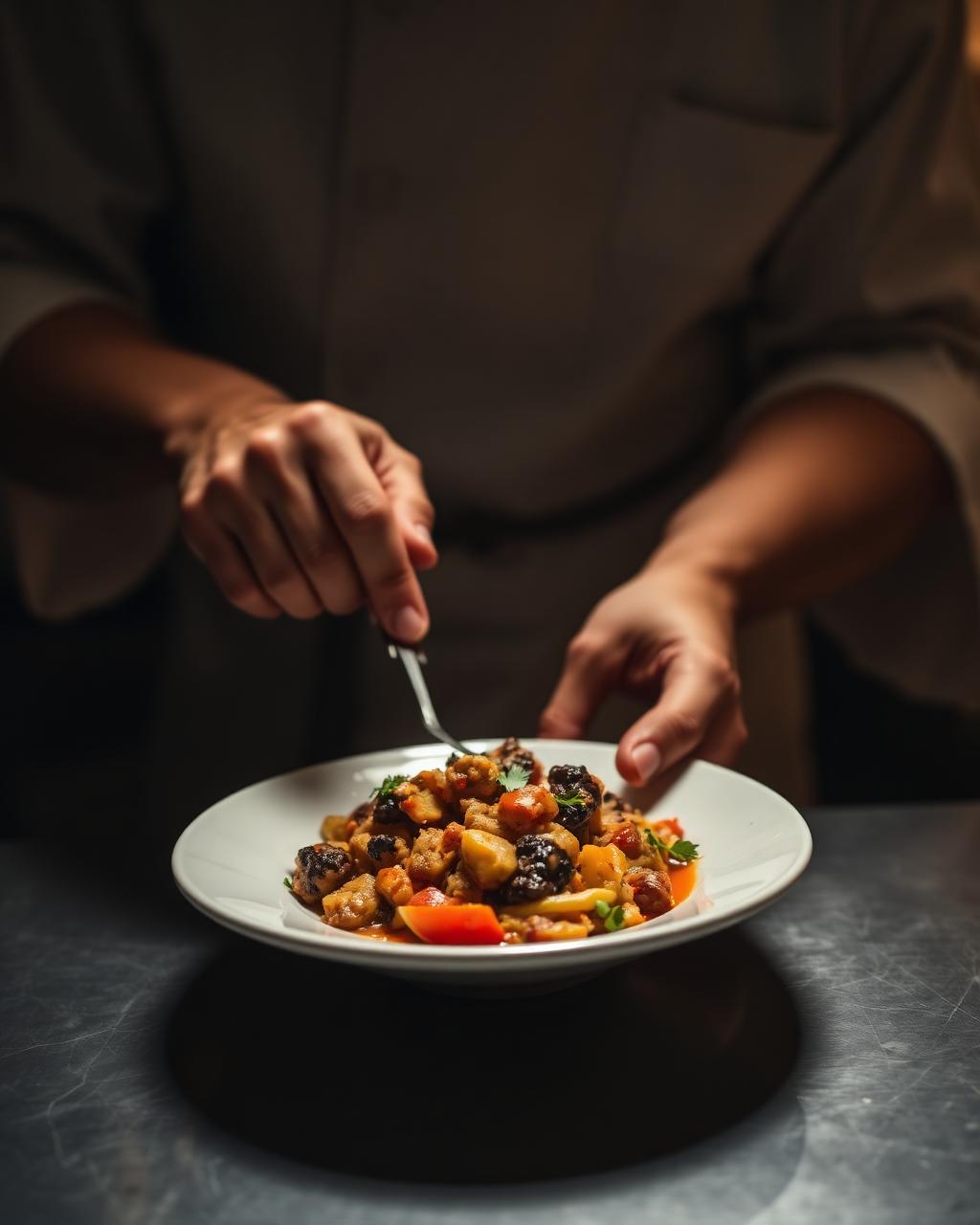 Chef plating a dish