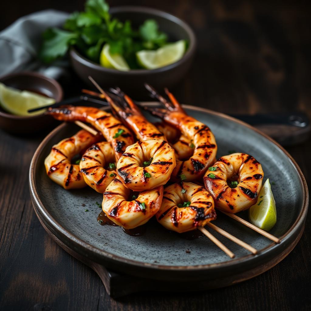 Grilled tiger prawns with lime